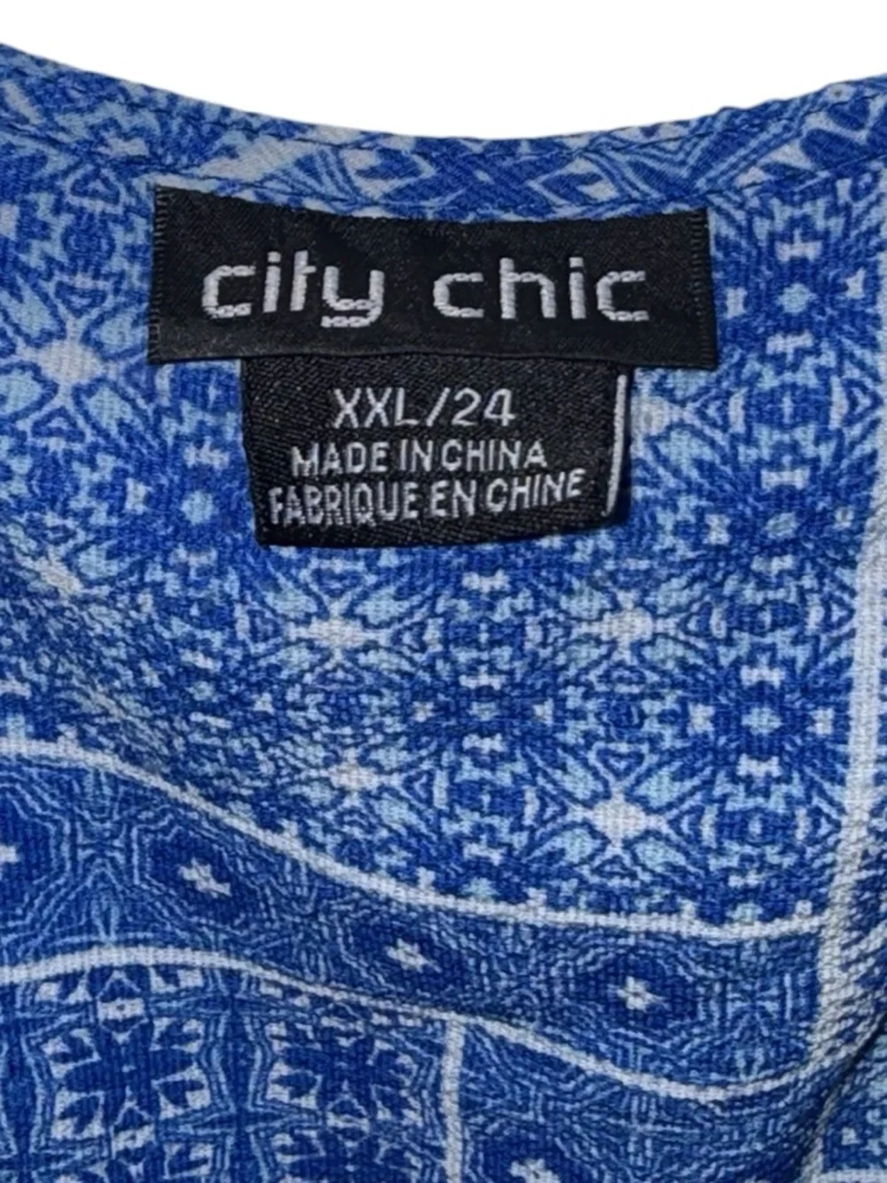 City Chic Blue Boho Maxi Dress XXL 24 Flowy Elastic Waist